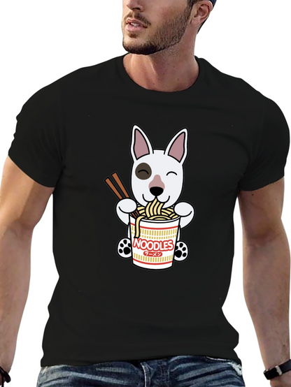 Cute Dog Eating Noodles Graphic T-Shirt