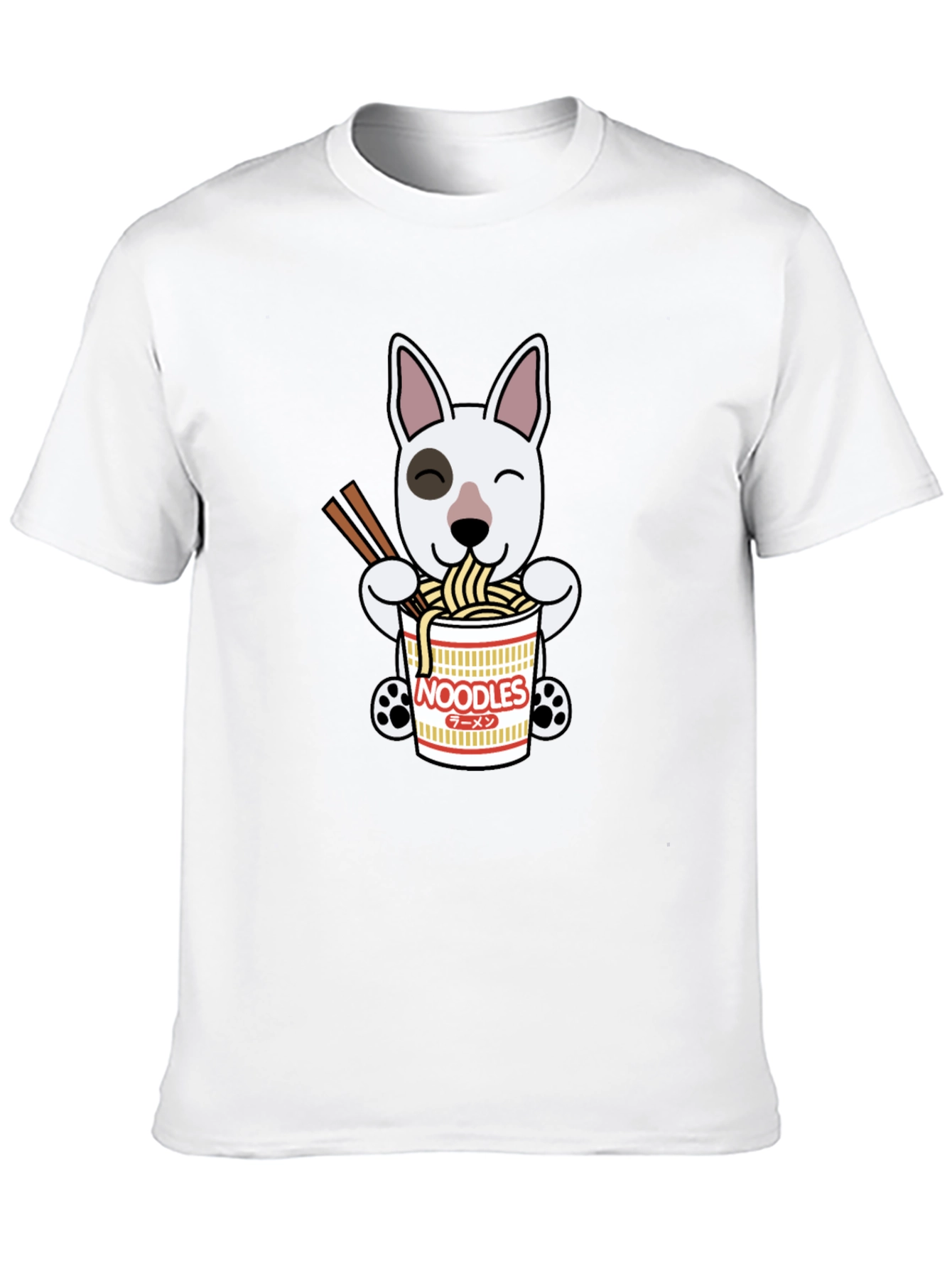 Cute Dog Eating Noodles Graphic T-Shirt