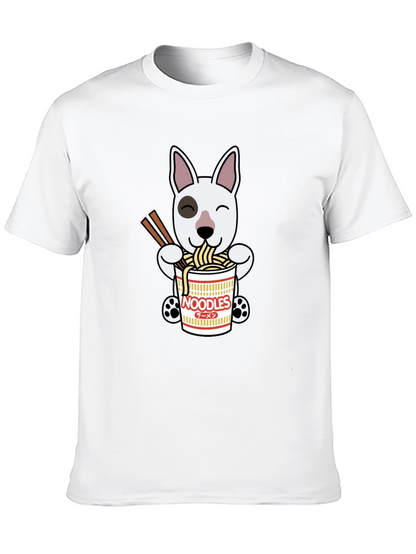 Cute Dog Eating Noodles Graphic T-Shirt