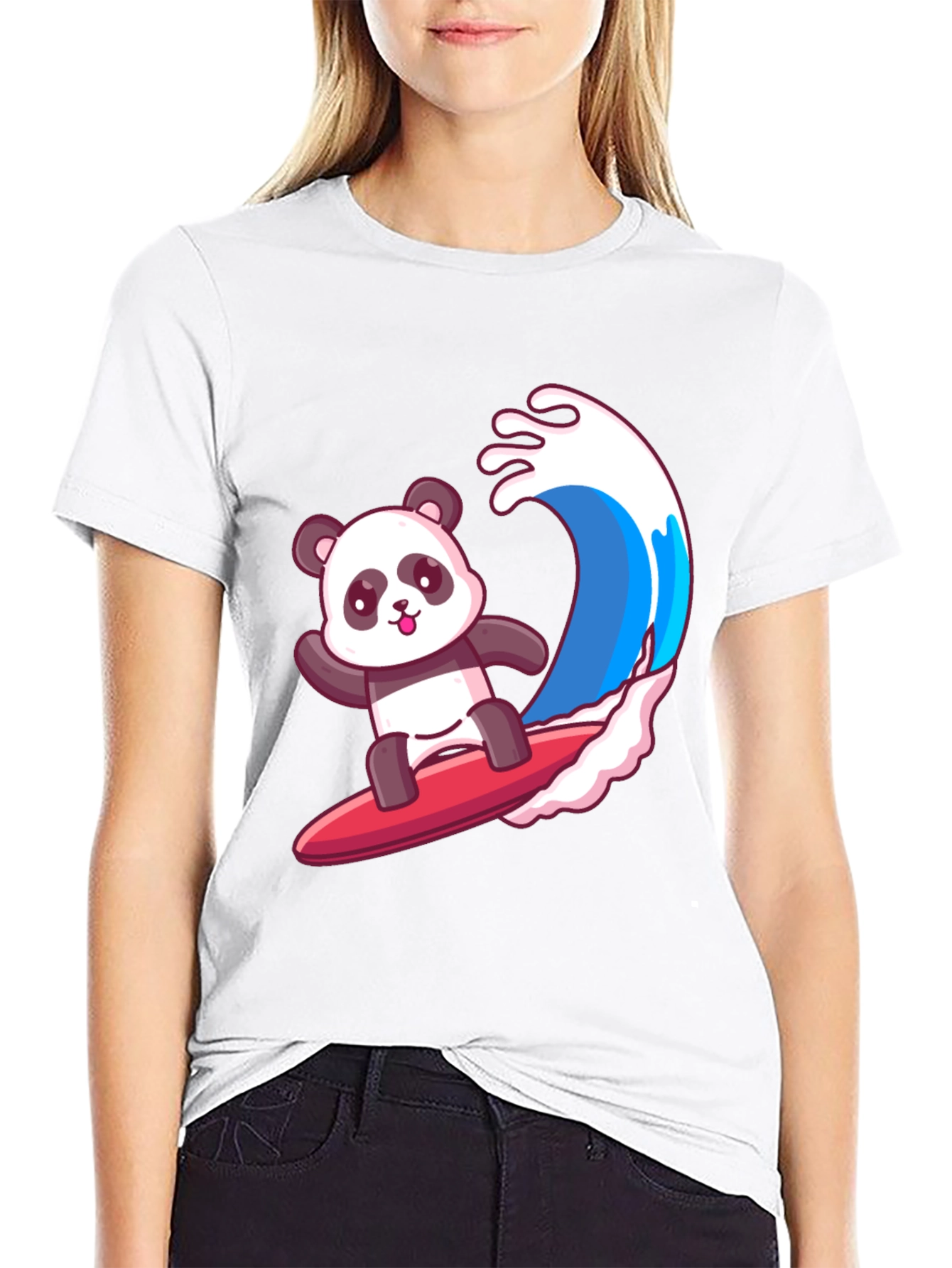 Surfing Panda Graphic Tee - Black Cotton Shirt