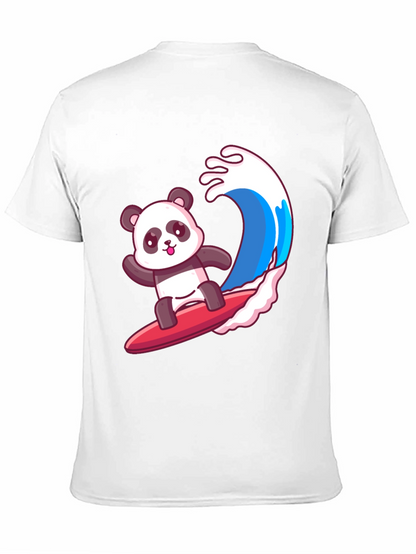 Surfing Panda Graphic Tee - Black Cotton Shirt