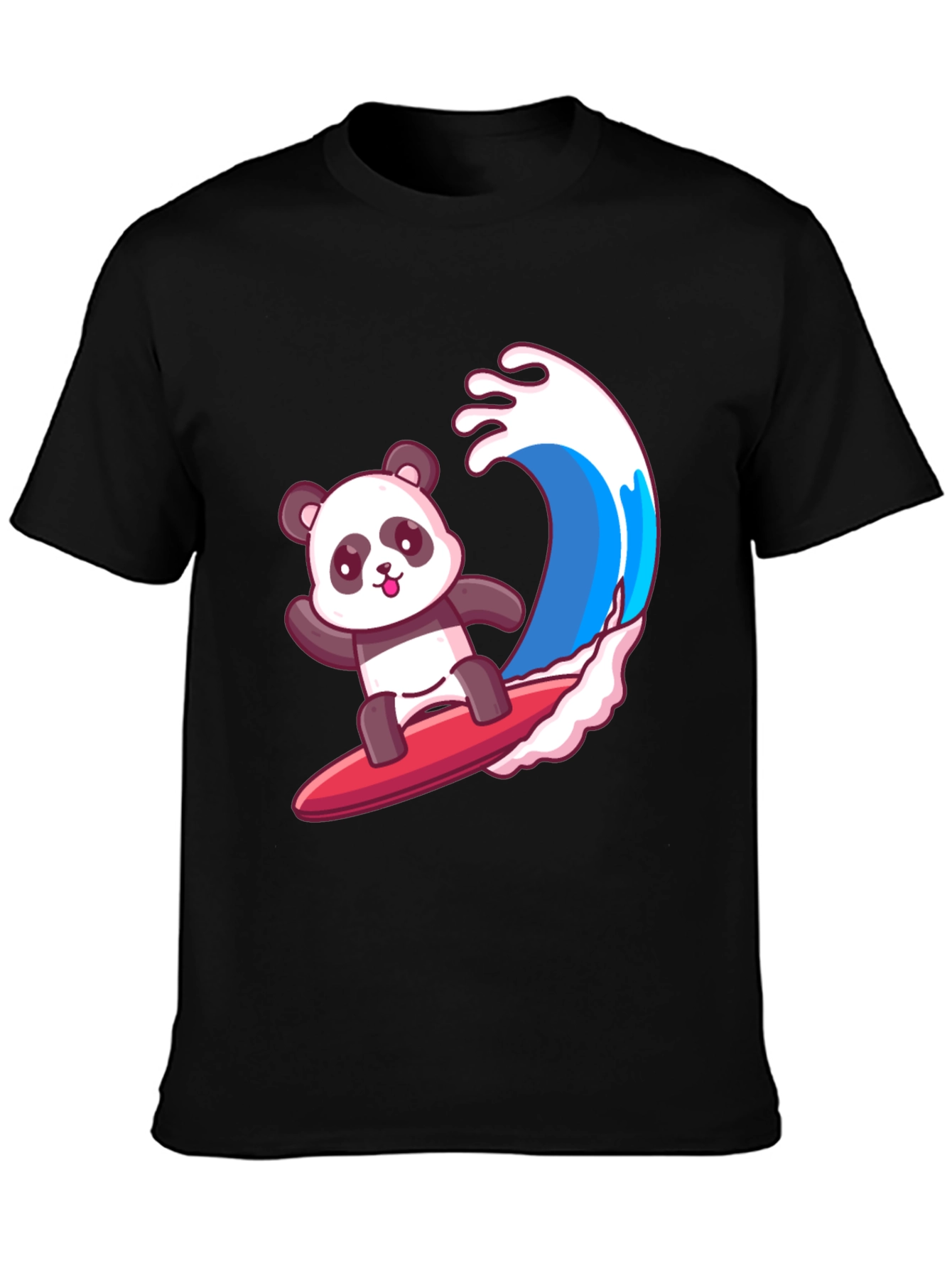 Surfing Panda Graphic Tee - Black Cotton Shirt