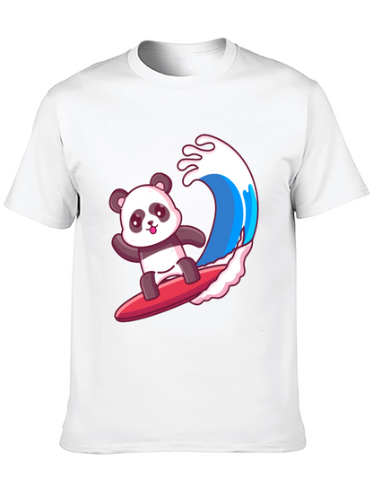 Surfing Panda Graphic Tee - Black Cotton Shirt
