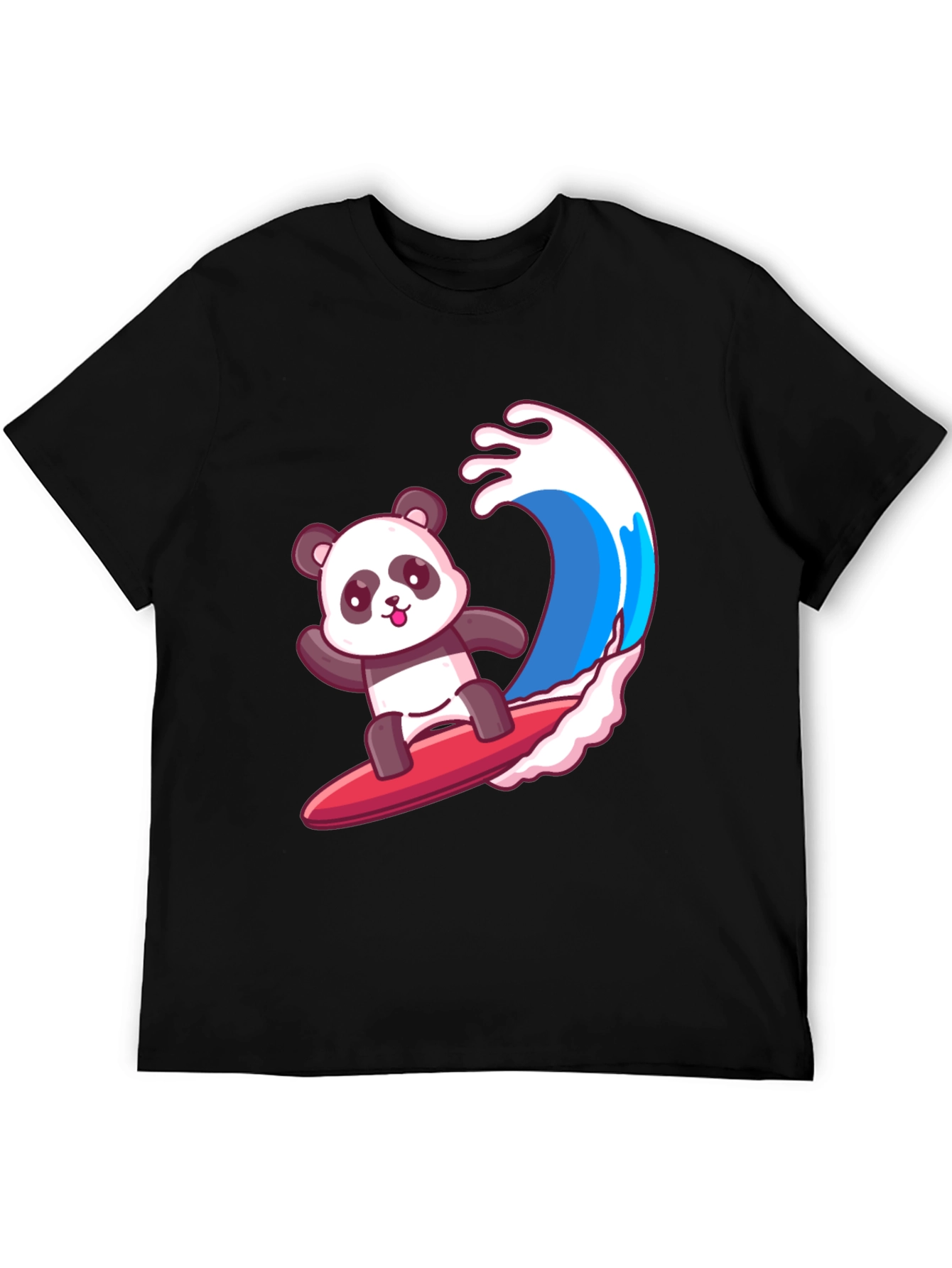 Surfing Panda Graphic Tee - Black Cotton Shirt