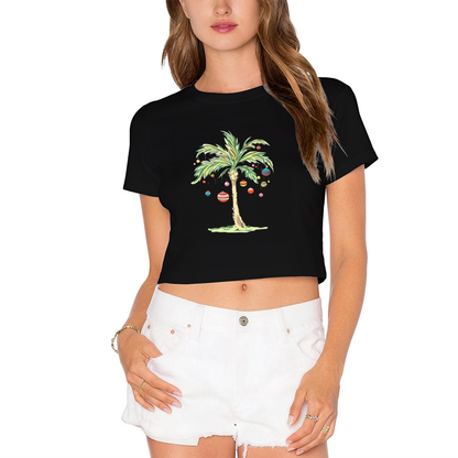 Tropical Christmas Palm Tree Ornament Graphic Crop T?Shirt