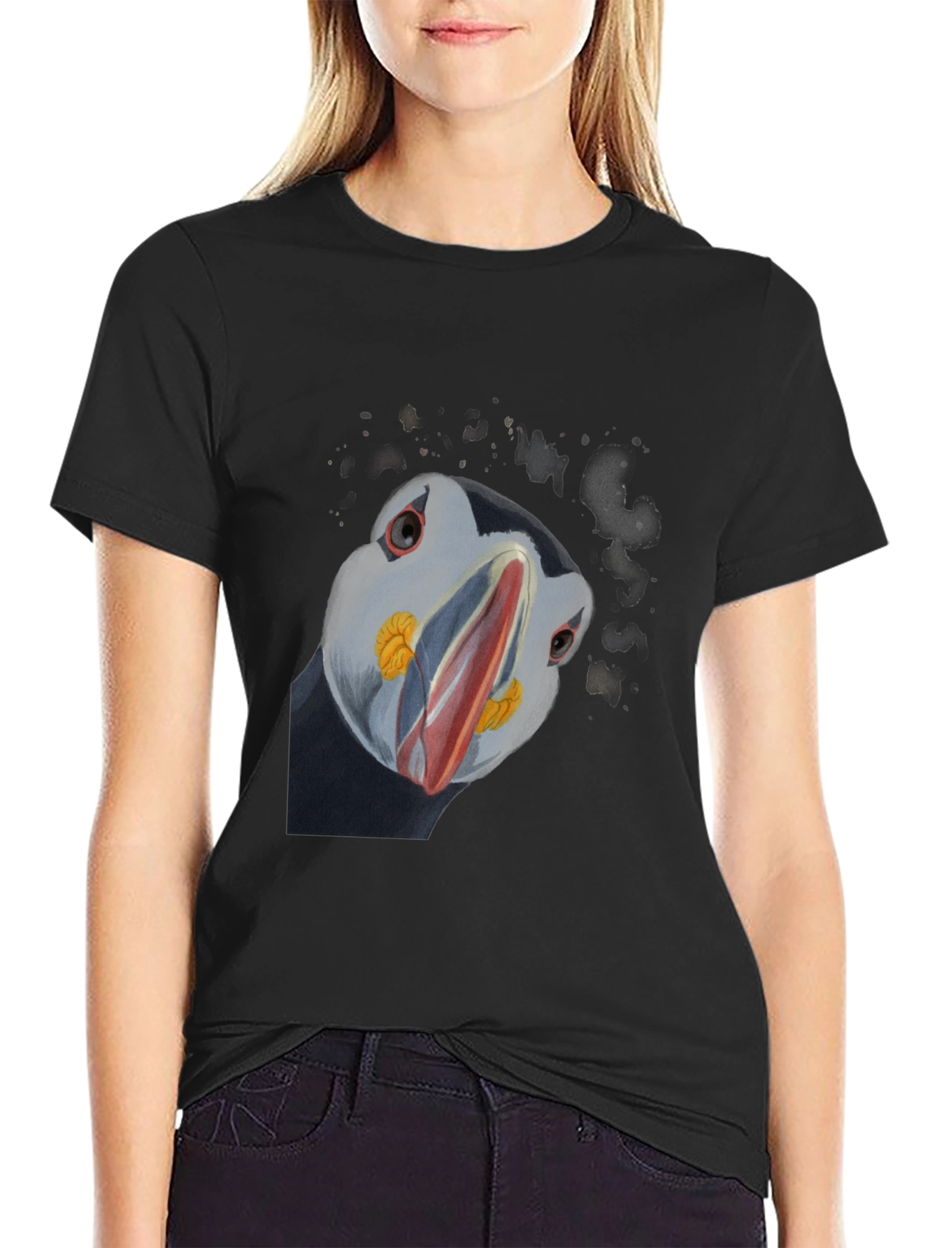 Puffin Graphic Print Black T-Shirt