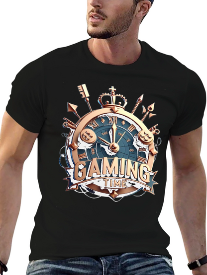 Gaming Time Black T-Shirt: Gamer Clock Design