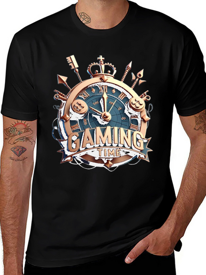 Gaming Time Black T-Shirt: Gamer Clock Design