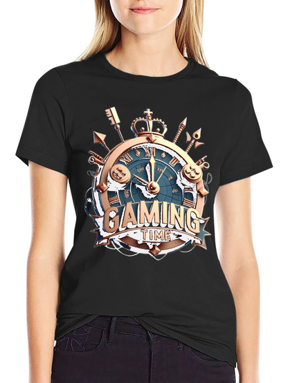 Gaming Time Black T-Shirt: Gamer Clock Design