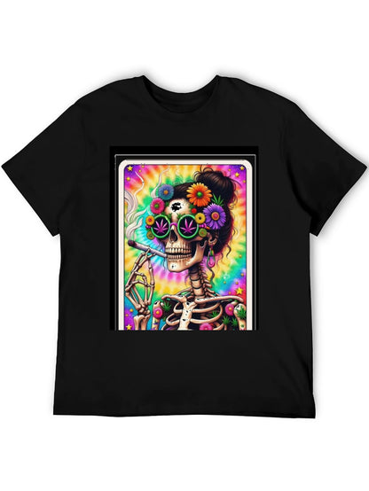 Skull Hippie T-Shirt - Trippy Skeleton Design