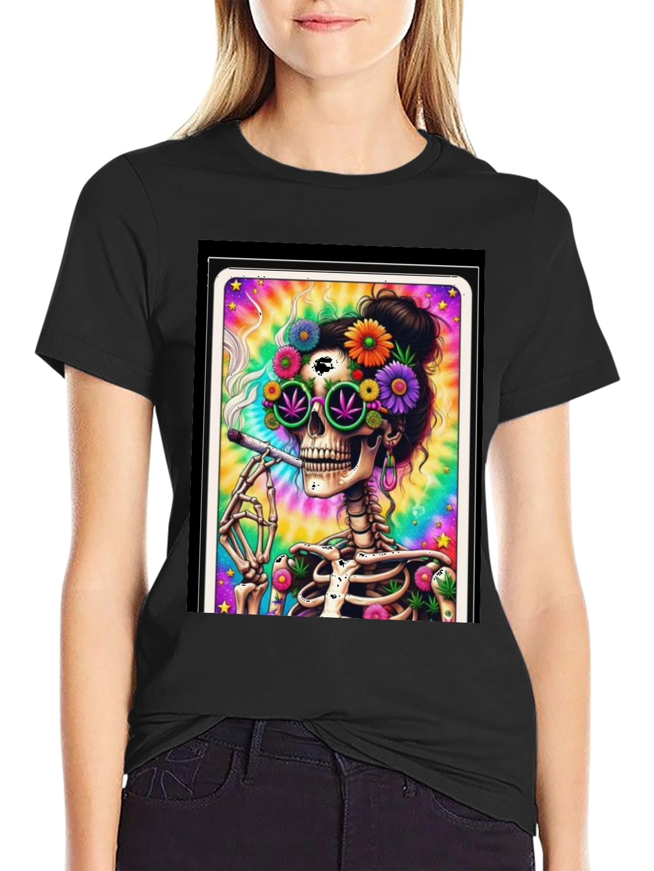 Skull Hippie T-Shirt - Trippy Skeleton Design