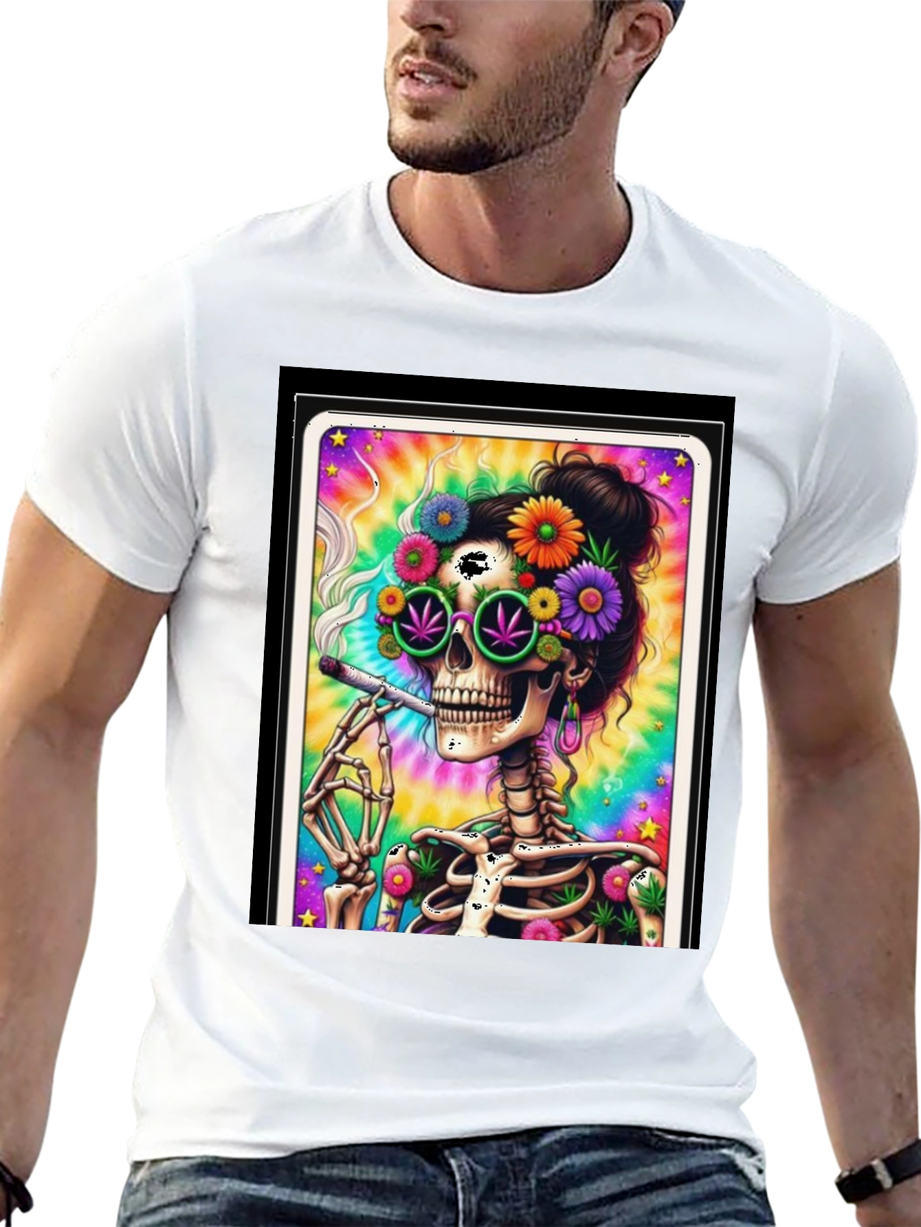 Skull Hippie T-Shirt - Trippy Skeleton Design