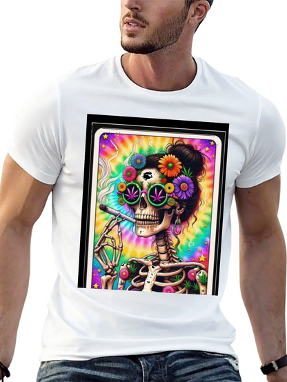 Skull Hippie T-Shirt - Trippy Skeleton Design