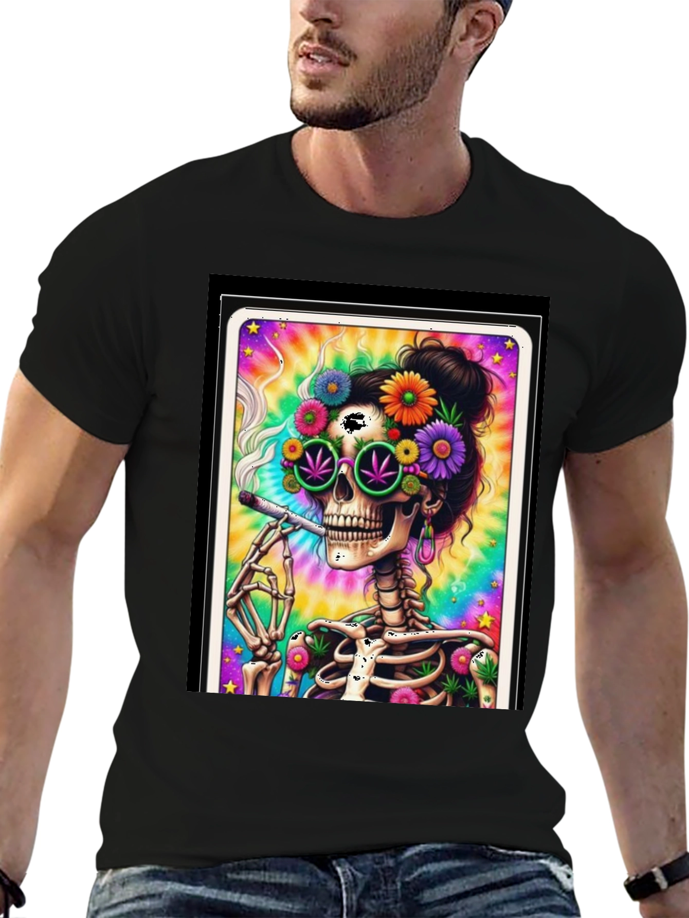 Skull Hippie T-Shirt - Trippy Skeleton Design