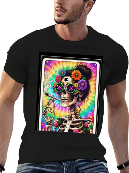 Skull Hippie T-Shirt - Trippy Skeleton Design