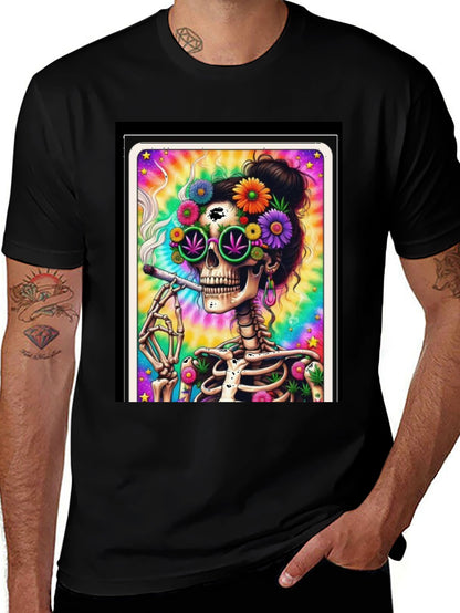 Skull Hippie T-Shirt - Trippy Skeleton Design