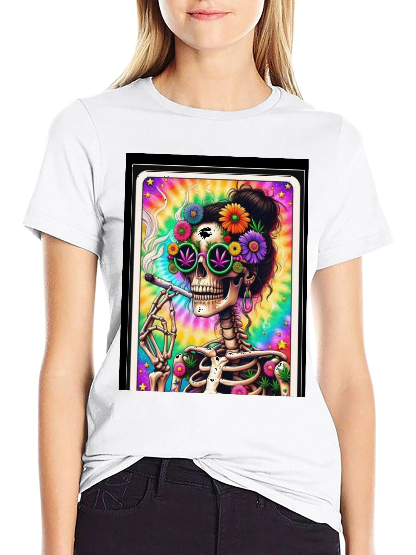 Skull Hippie T-Shirt - Trippy Skeleton Design