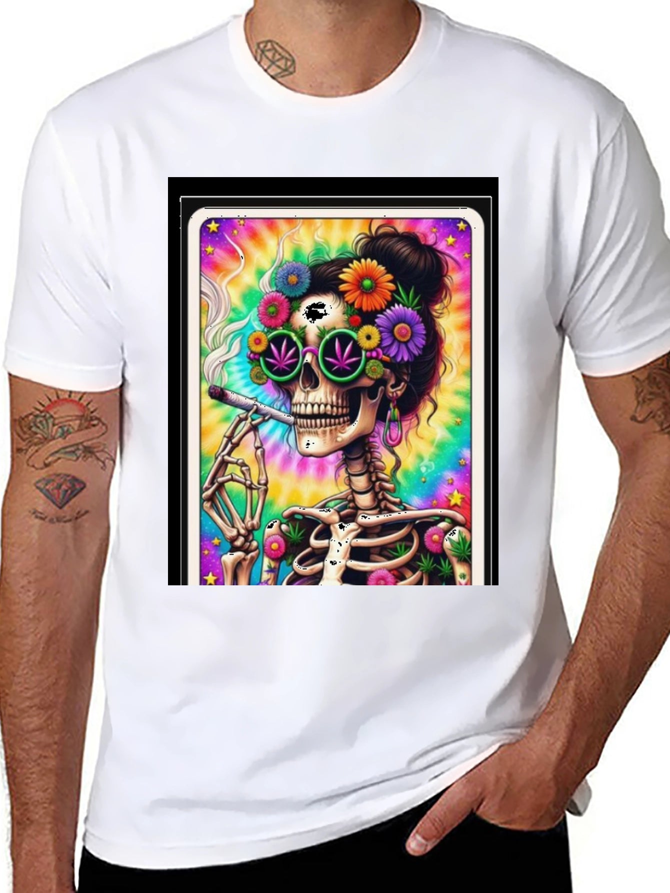 Skull Hippie T-Shirt - Trippy Skeleton Design