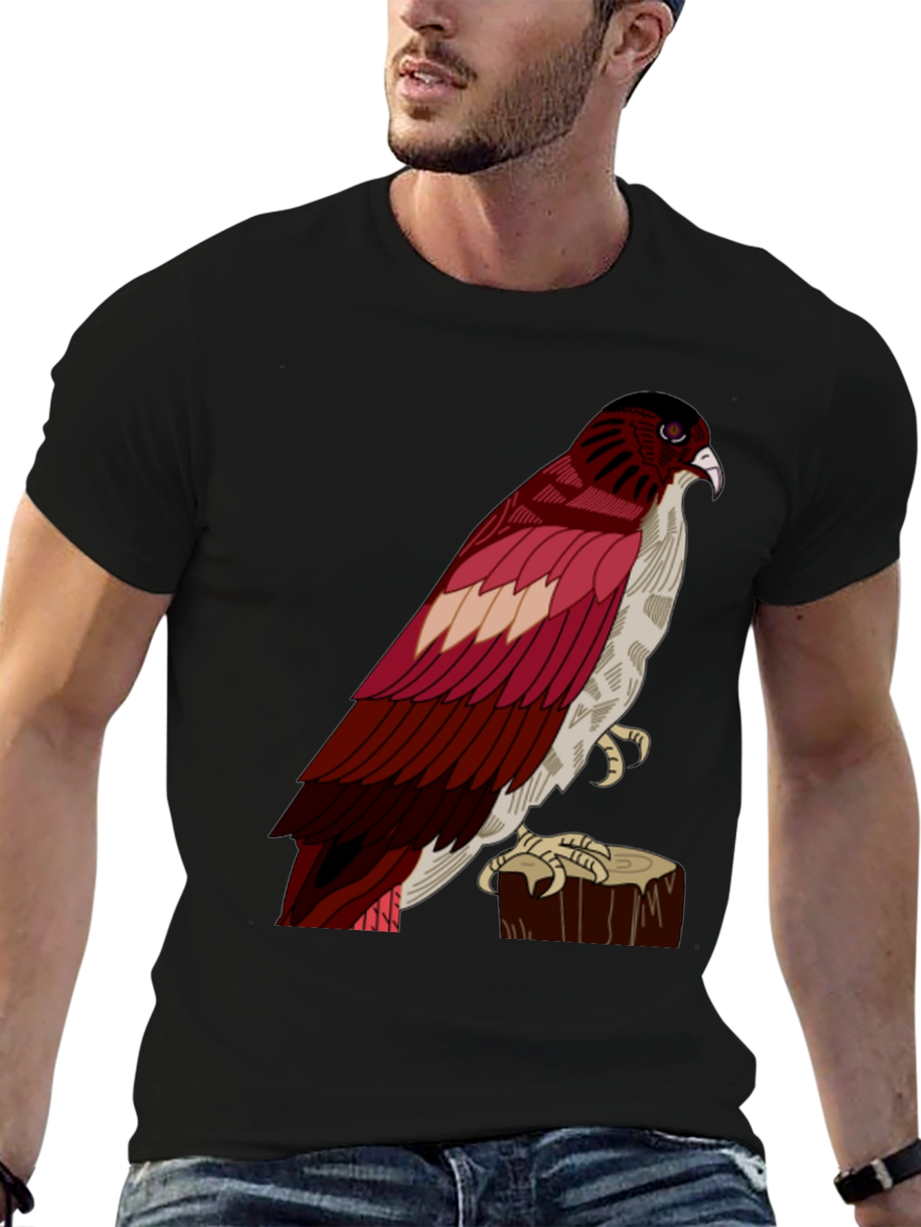 Hawk Graphic Tee - Mens Casual Black T-Shirt