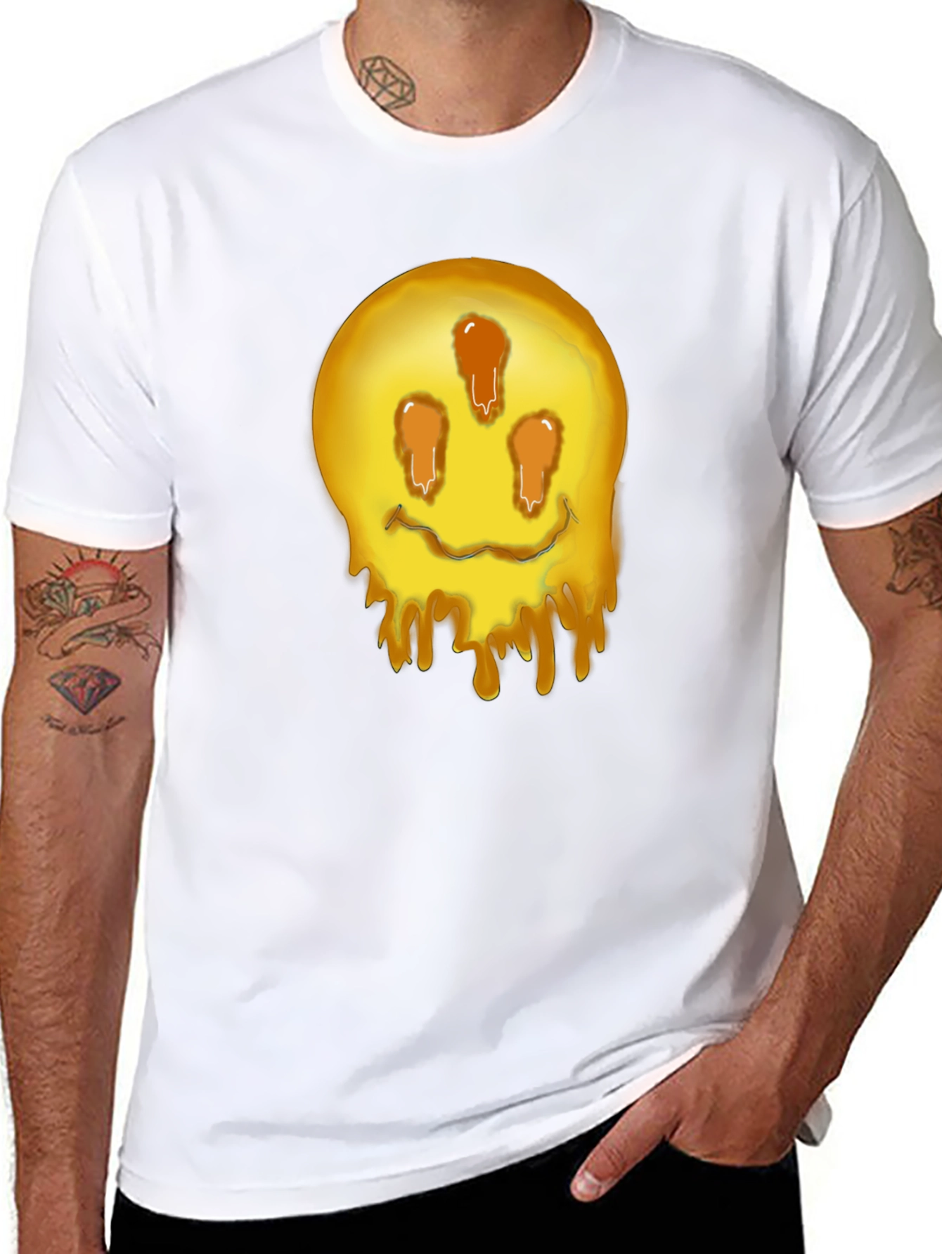 Melting Smiley Graphic Tee - Black
