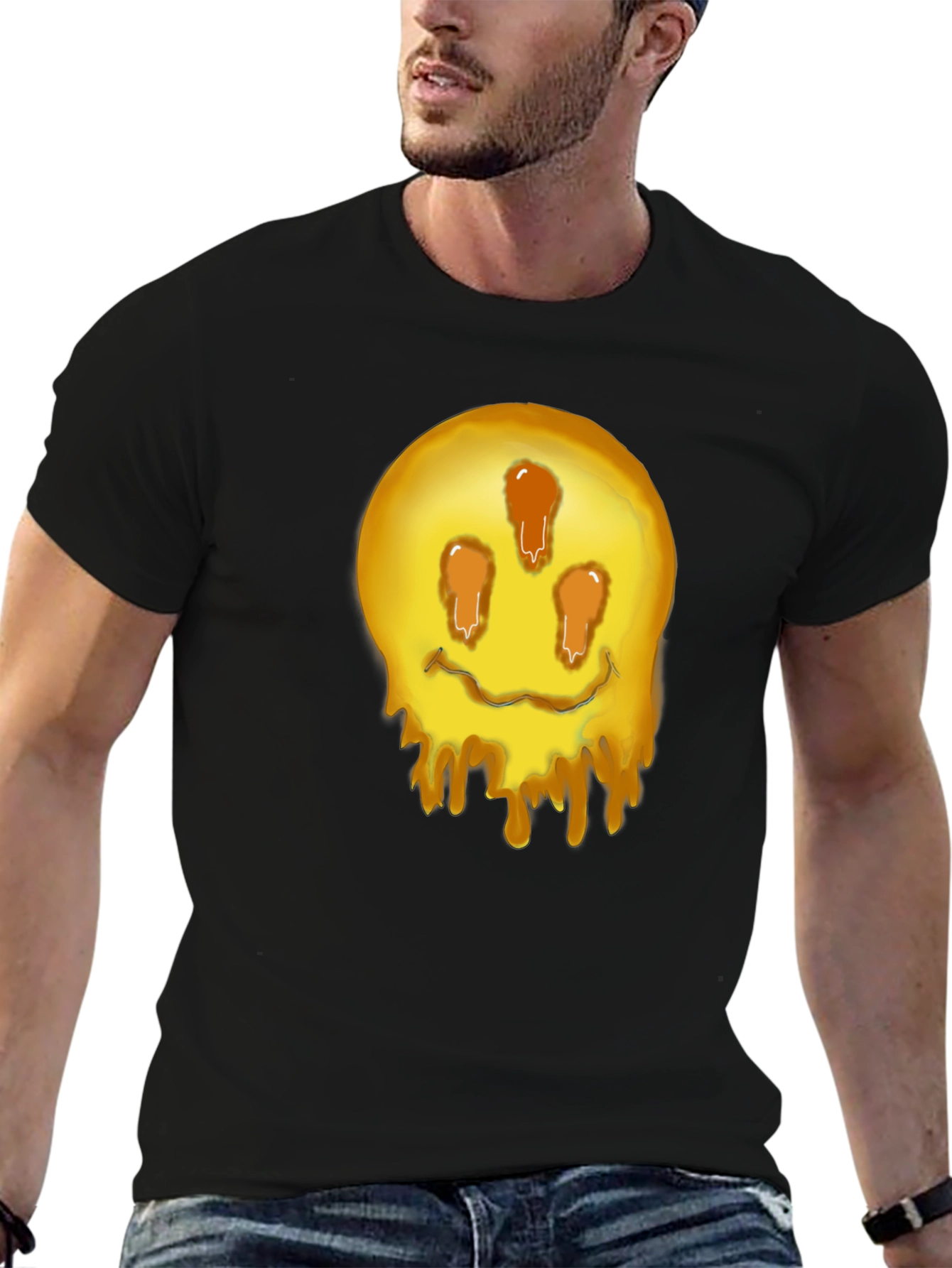 Melting Smiley Graphic Tee - Black