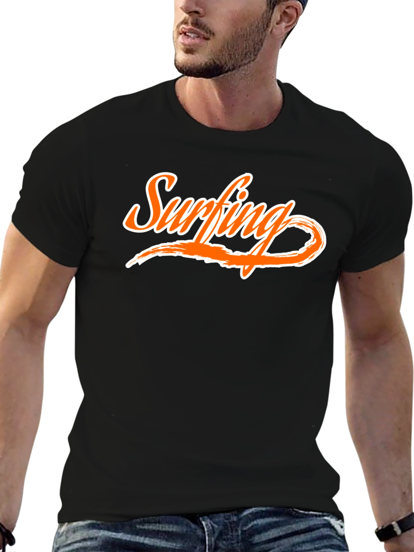 Surfing Graphic Tee - Cool Black T-Shirt