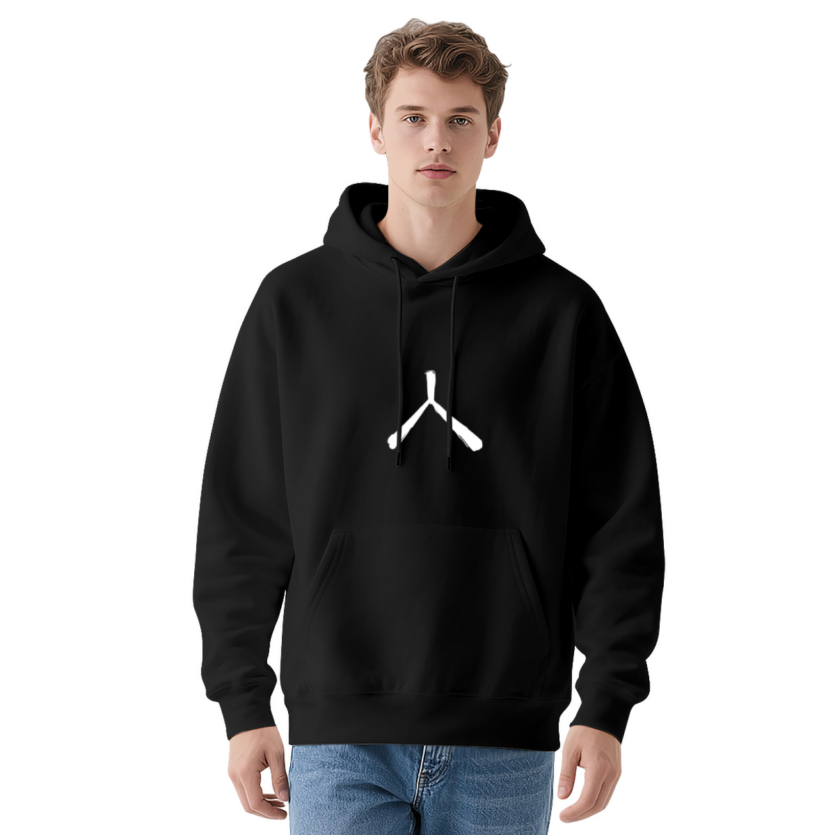 Premium Graphic Hoodie - White, Minimalist Y-Shaped