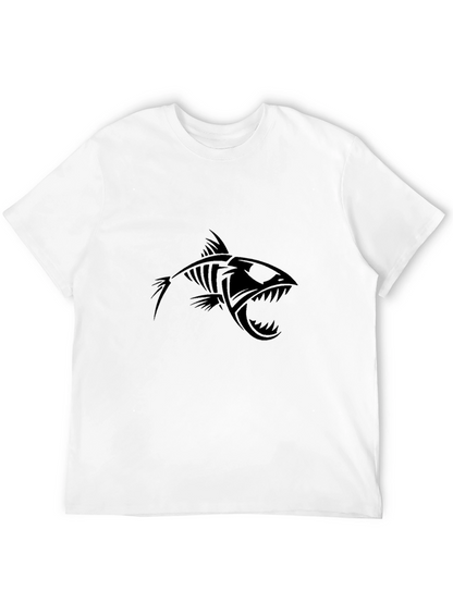 Edgy Fish Skeleton Graphic Black T-Shirt