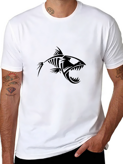 Edgy Fish Skeleton Graphic Black T-Shirt