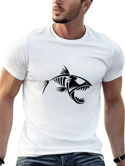Edgy Fish Skeleton Graphic Black T-Shirt
