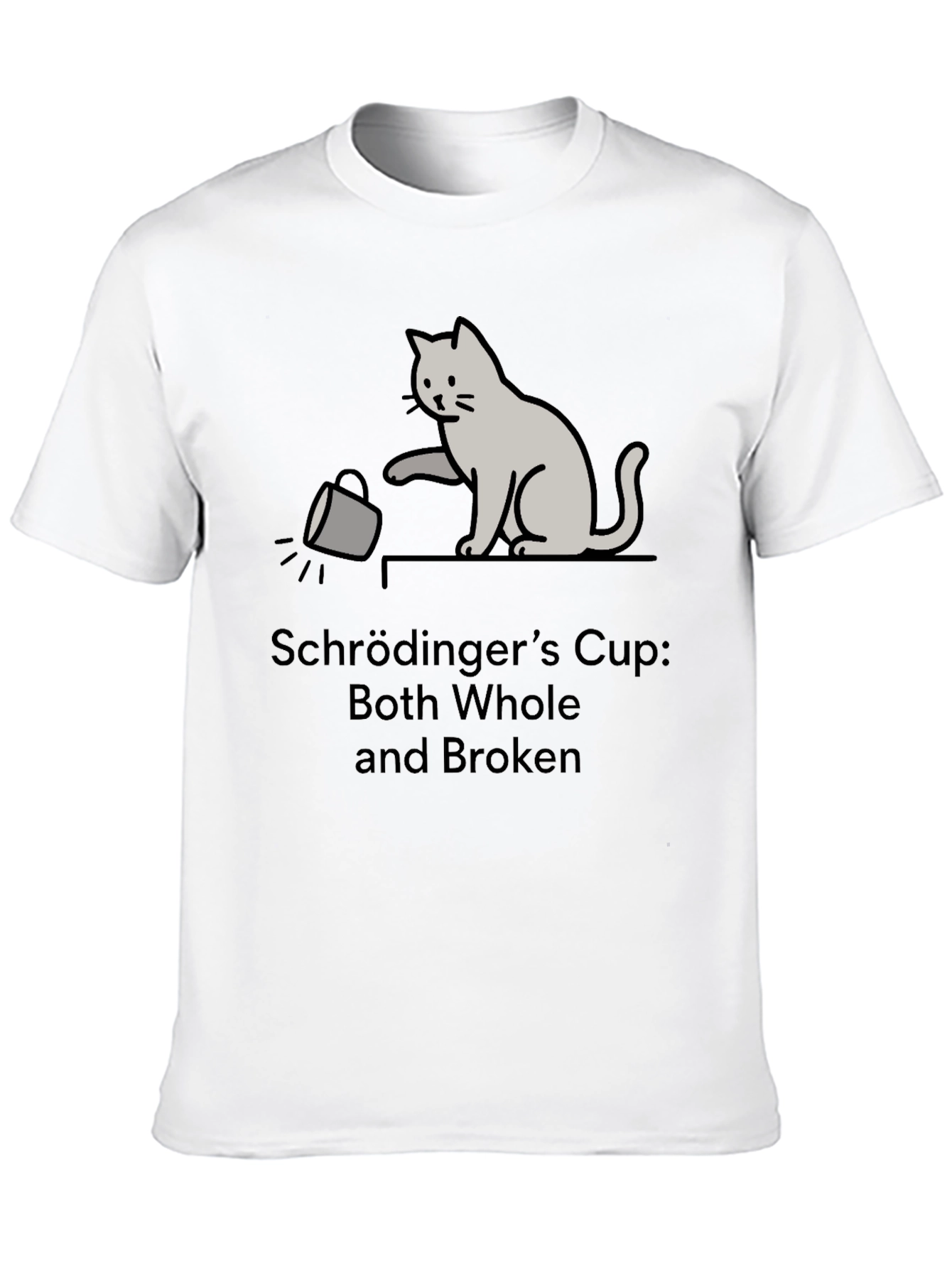 Schrödingers Cup Cat Graphic Tee - Funny Physics T-Shirt