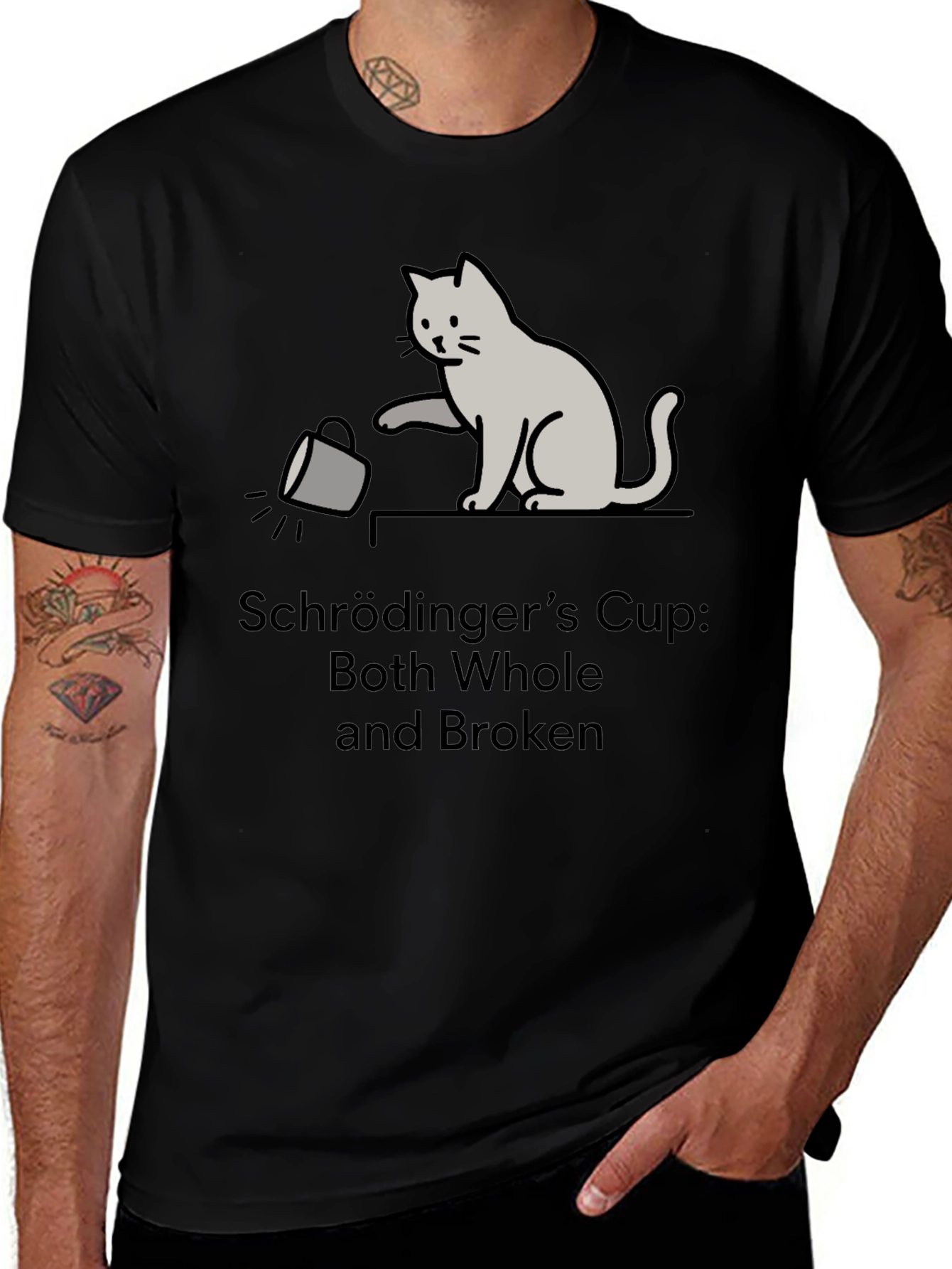 Schrödingers Cup Cat Graphic Tee - Funny Physics T-Shirt