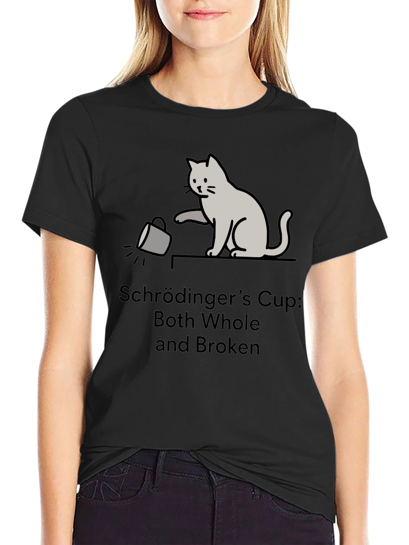 Schrödingers Cup Cat Graphic Tee - Funny Physics T-Shirt