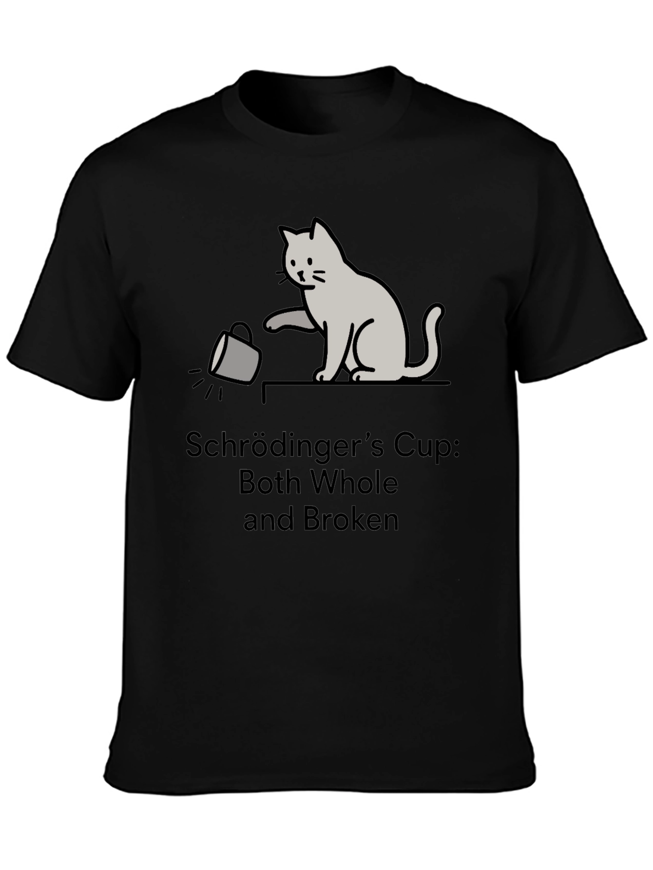 Schrödingers Cup Cat Graphic Tee - Funny Physics T-Shirt