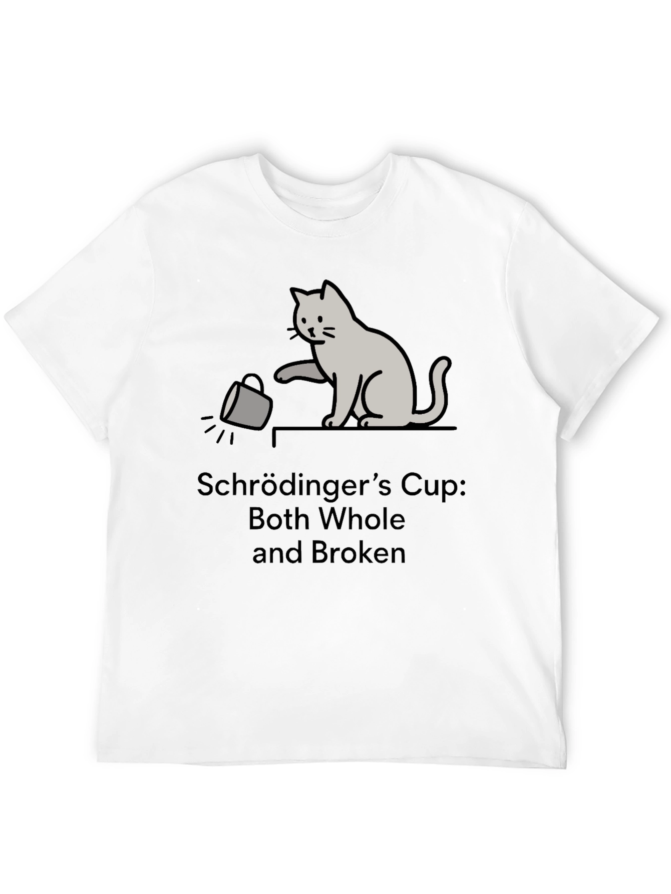 Schrödingers Cup Cat Graphic Tee - Funny Physics T-Shirt