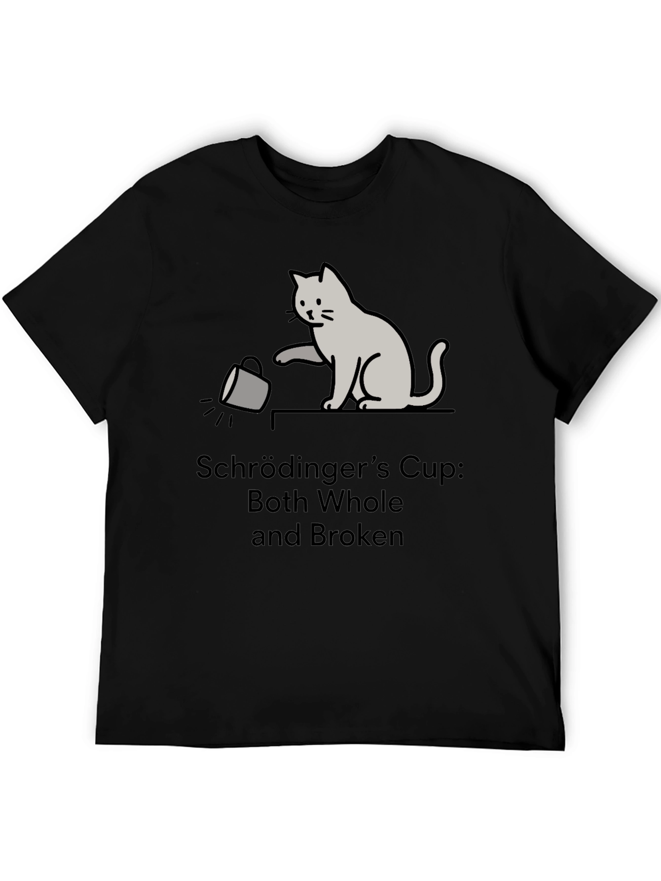 Schrödingers Cup Cat Graphic Tee - Funny Physics T-Shirt