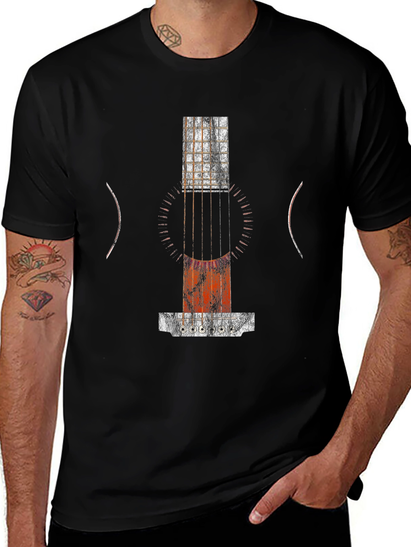Abstract Guitar Print Black T-Shirt