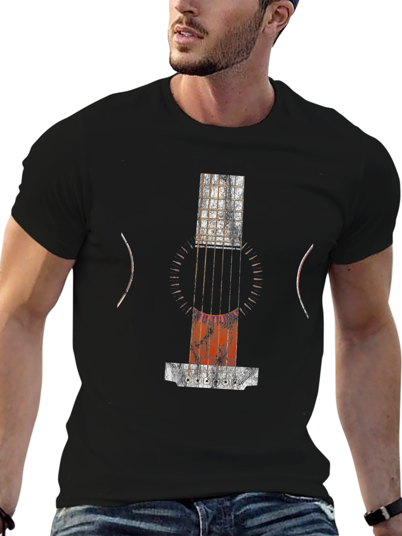 Abstract Guitar Print Black T-Shirt