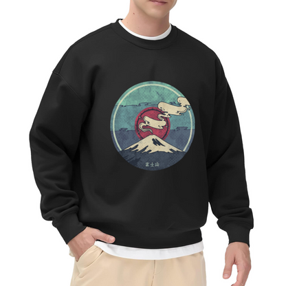 Mount Fuji Sweatshirt - Japanese Fuji Mountain Sun Crewneck, Retro Ukiyo-e Travel Pullover, Japan Souvenir Gift Sweatshirt, Tokyo Landscape Top
