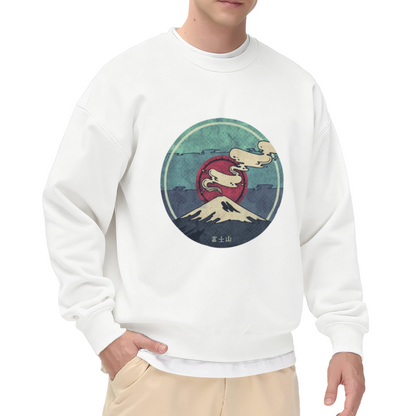 Mount Fuji Sweatshirt - Japanese Fuji Mountain Sun Crewneck, Retro Ukiyo-e Travel Pullover, Japan Souvenir Gift Sweatshirt, Tokyo Landscape Top