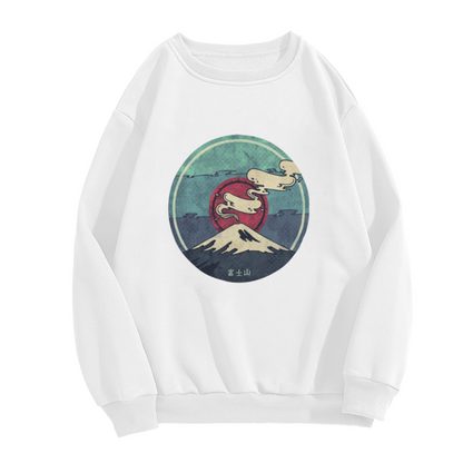 Mount Fuji Sweatshirt - Japanese Fuji Mountain Sun Crewneck, Retro Ukiyo-e Travel Pullover, Japan Souvenir Gift Sweatshirt, Tokyo Landscape Top