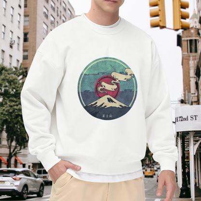 Mount Fuji Sweatshirt - Japanese Fuji Mountain Sun Crewneck, Retro Ukiyo-e Travel Pullover, Japan Souvenir Gift Sweatshirt, Tokyo Landscape Top