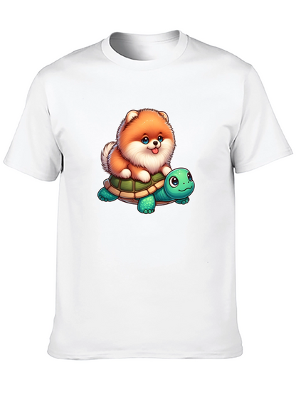 Cute Dog Riding Turtle Graphic T-Shirt