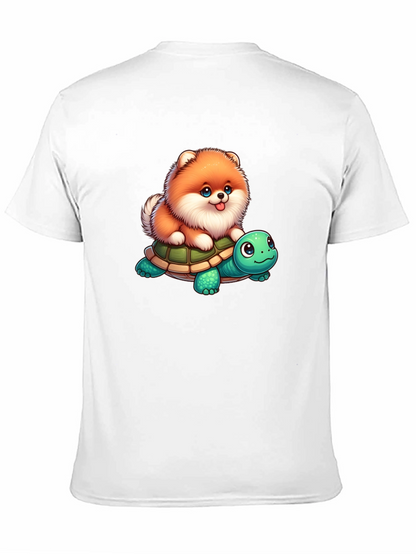 Cute Dog Riding Turtle Graphic T-Shirt