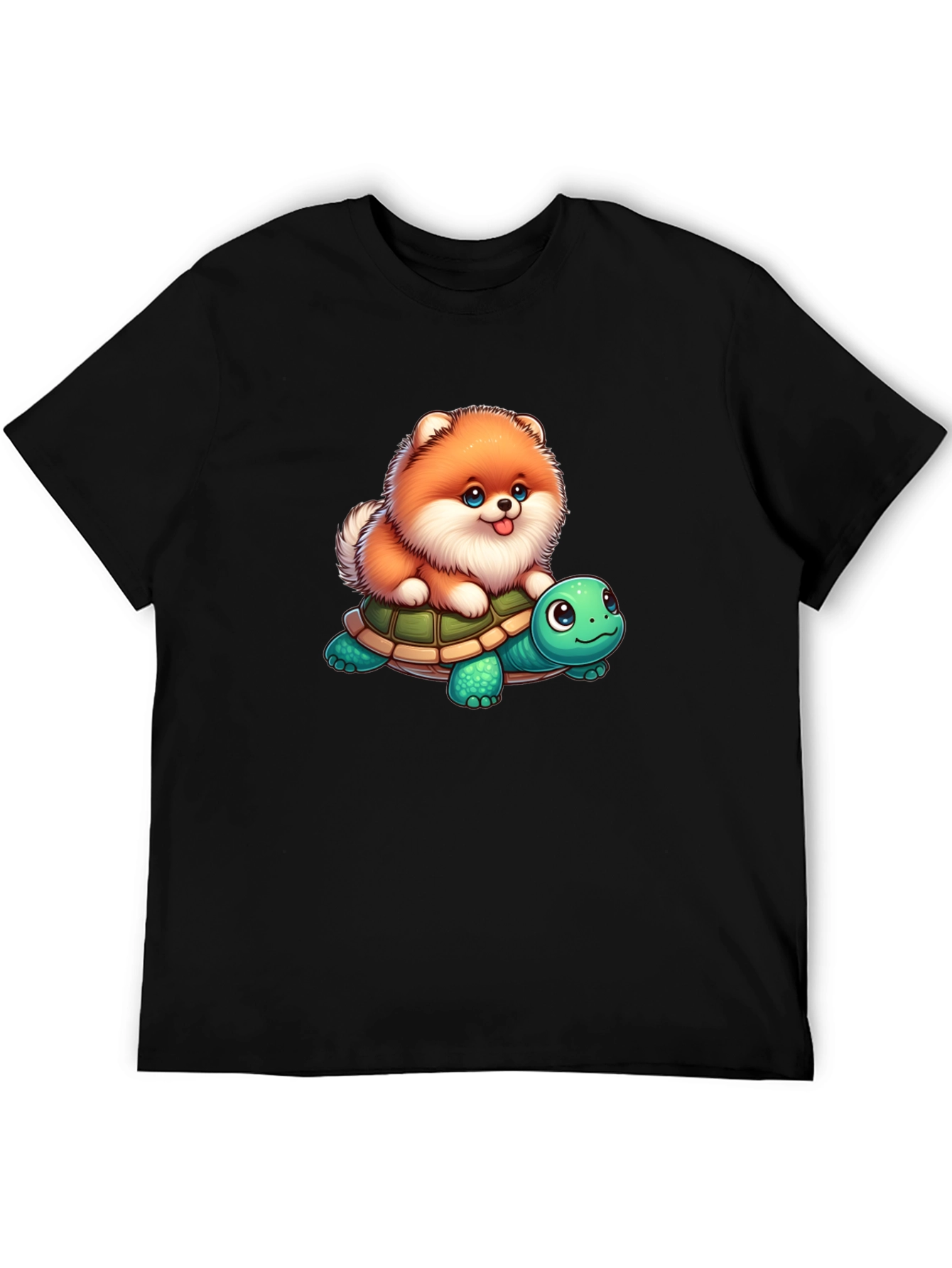 Cute Dog Riding Turtle Graphic T-Shirt