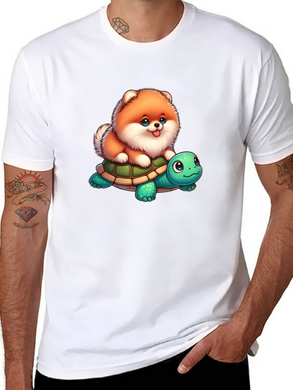 Cute Dog Riding Turtle Graphic T-Shirt