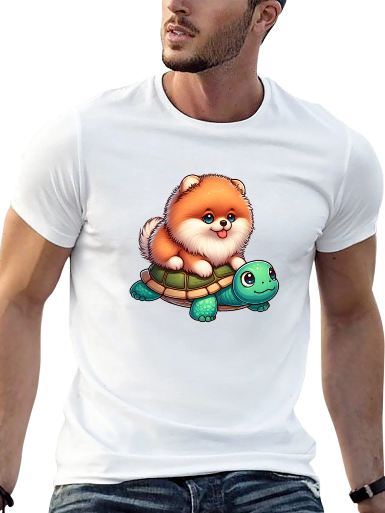 Cute Dog Riding Turtle Graphic T-Shirt