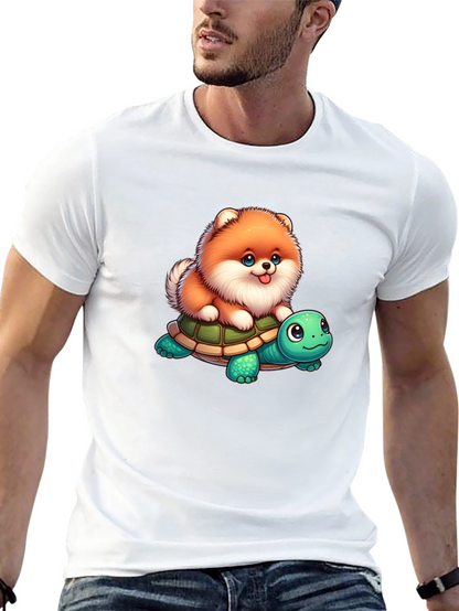 Cute Dog Riding Turtle Graphic T-Shirt