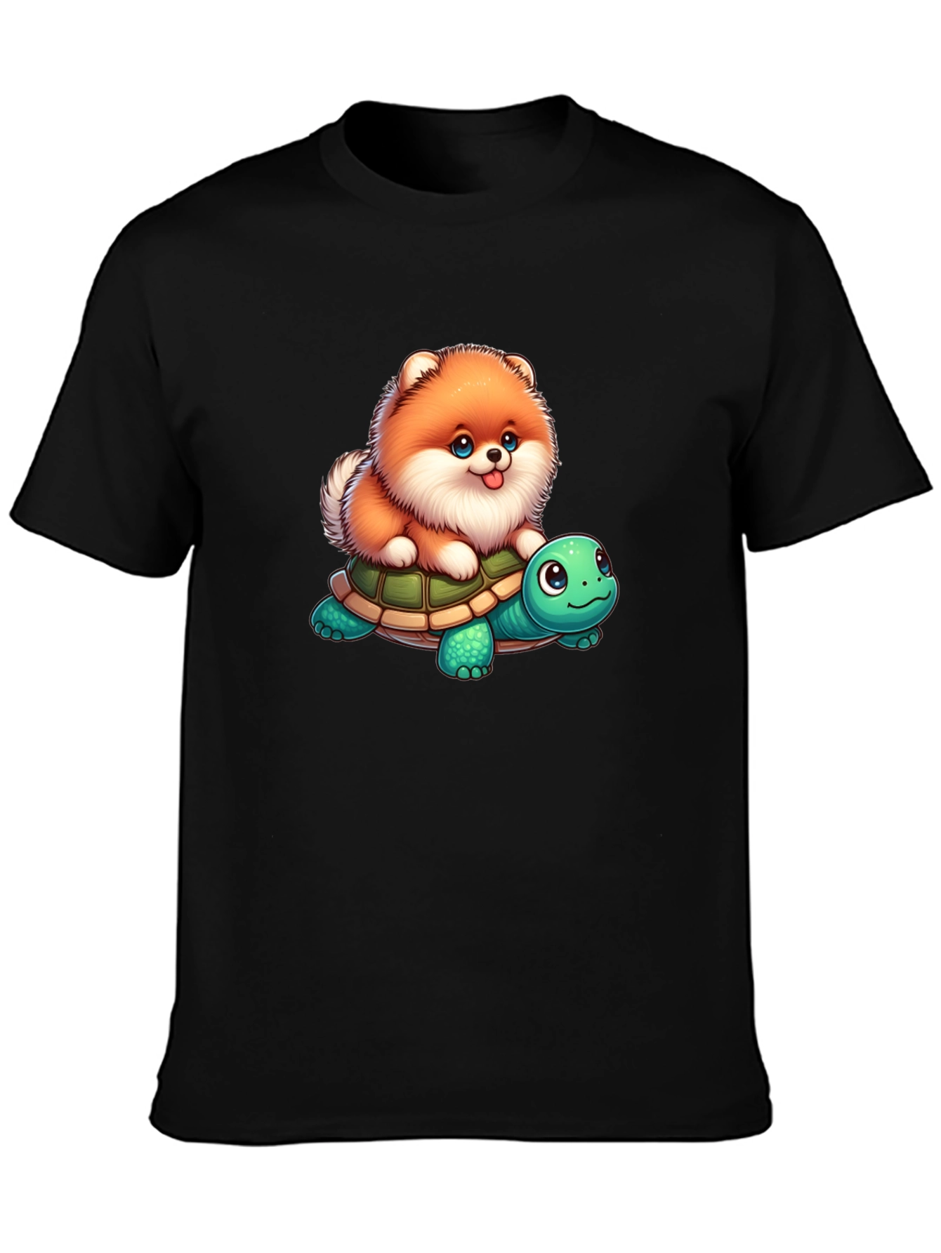 Cute Dog Riding Turtle Graphic T-Shirt