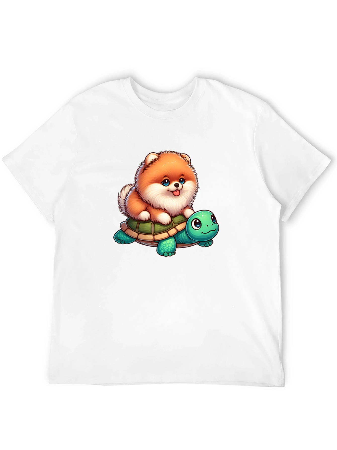 Cute Dog Riding Turtle Graphic T-Shirt